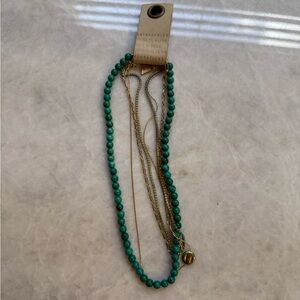 Anthropologie Teal and Gold Beaded Necklace